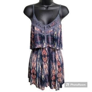 Ecote Fairycore V-neckline‎ Flared Layered Boho Mini Dress Size XS